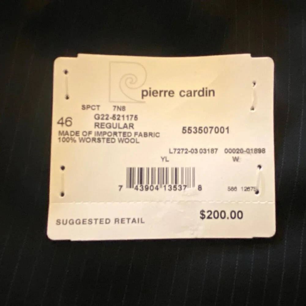 Pierre Cardin Pinstripe 2 Button Blazer Suit Coat Mens Size 46R Worsted Wool